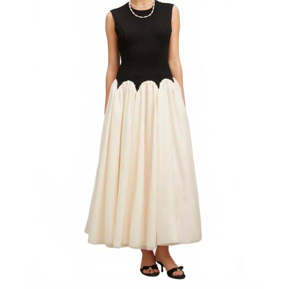 NEW BEULAHSTYLE margaretta color-blocked puff maxi dress in black/off white